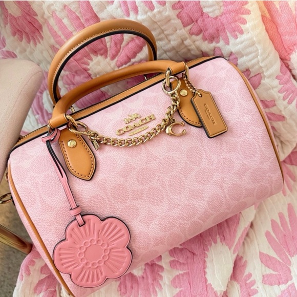 Coach Handbags - Coach Medium Rowan Satchel Bag In Signature Canvas With Charms Powder Pink